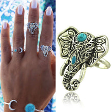 For Women Men Beach Unique Carving Tibetan Silver Plated Ring Elephant Ring S Bohemia Vintage Punk Rings EF8