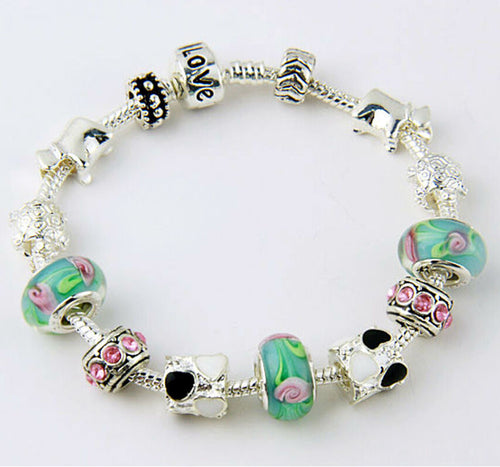 For Women Men Jewelry Sliver Plated Chain Bracelet Vintage Bohemian Love Beads Bracelets   Bangles EF8