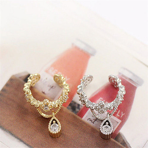 For Women Punk Ear Cuff Wrap Earring No Piercing  Vintage Jewelry Rhinestone Water Drop Ear Cuff Clip Earrings EF8