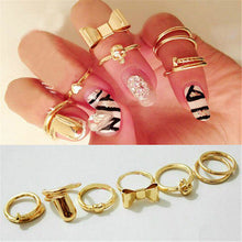 For Women Skull Bowknot Heart Ring Set 7pc Gold finger Knuckle Rings EF8