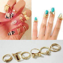 For Women Skull Bowknot Heart Ring Set 7pc Gold finger Knuckle Rings EF8