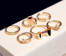 For Women Skull Bowknot Heart Ring Set 7pc Gold finger Knuckle Rings EF8