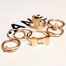 For Women Skull Bowknot Heart Ring Set 7pc Gold finger Knuckle Rings EF8