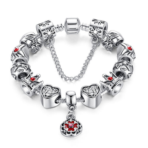 For Women Snake Chain Str  Bracelet Geometric Jewelry 18cm 20cm Vintage Chic Heart Crown Bead Bracelet Bangle EF8