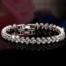 For Women Style Silver Plated Bracelets Bangles Roman Shiny CZ Diamond Heart Shape Chain Bracelets EF8