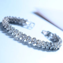 For Women Style Silver Plated Bracelets Bangles Roman Shiny CZ Diamond Heart Shape Chain Bracelets EF8