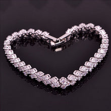 For Women Style Silver Plated Bracelets Bangles Roman Shiny CZ Diamond Heart Shape Chain Bracelets EF8