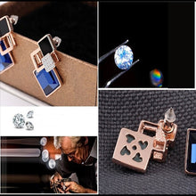 For Women Trendy Jewelry Elegant Cube Earrings Blue Geometric Rhinestone Crystal Stud Earrings EF8