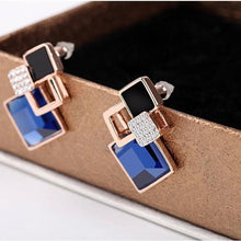 For Women Trendy Jewelry Elegant Cube Earrings Blue Geometric Rhinestone Crystal Stud Earrings EF8