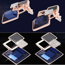 For Women Trendy Jewelry Elegant Cube Earrings Blue Geometric Rhinestone Crystal Stud Earrings EF8