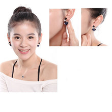 For Women Trendy Jewelry Elegant Cube Earrings Blue Geometric Rhinestone Crystal Stud Earrings EF8