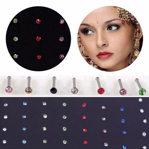 For Your Choice Women Trendy Crystal Rhinestone Bulk Bone Straight Stud Bar Piercing Nose Ring 40pcs pack 2 Colors EF8
