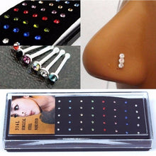 For Your Choice Women Trendy Crystal Rhinestone Bulk Bone Straight Stud Bar Piercing Nose Ring 40pcs pack 2 Colors EF8