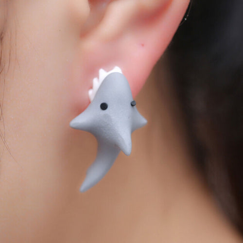 Free Ship   H made Polymer Clay Cute Shark Earrings Ear Stud jewelry brincos EF8