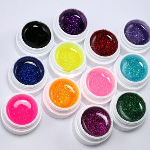 12 Color Glitter UV Gel Nail Art DIY Decoration Builder False Tips Acrylic Nail Art Polish Kit Set EF8