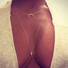 Charming Crossover Harness Crystal Moon Golden Necklace Waist Belt Belly Body Chain Jewelry EF8
