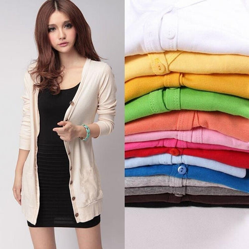 Free Size C y Color Casual Slim Knitted Sweater Women Fall V-Neck Long Sleeve Single Breasted Sweaters Cardigans EF8