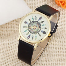 Fashion Womens Watch Vintage Feather Dial Leather Band Quartz Analog Unique Wrist Watches EF8