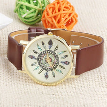 Fashion Womens Watch Vintage Feather Dial Leather Band Quartz Analog Unique Wrist Watches EF8