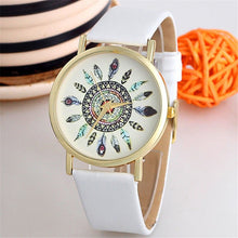 Fashion Womens Watch Vintage Feather Dial Leather Band Quartz Analog Unique Wrist Watches EF8