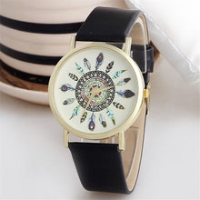 Fashion Womens Watch Vintage Feather Dial Leather Band Quartz Analog Unique Wrist Watches EF8