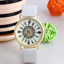 Fashion Womens Watch Vintage Feather Dial Leather Band Quartz Analog Unique Wrist Watches EF8