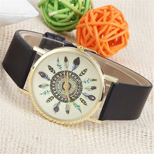Fashion Womens Watch Vintage Feather Dial Leather Band Quartz Analog Unique Wrist Watches EF8