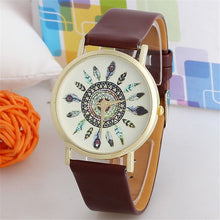 Fashion Womens Watch Vintage Feather Dial Leather Band Quartz Analog Unique Wrist Watches EF8