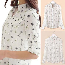 Fresh Women Tops Women Birds Printing Dot Chiffon Shirt Collar Blusa De Chiffon Blouses EF8