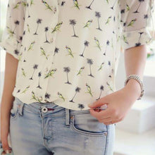 Fresh Women Tops Women Birds Printing Dot Chiffon Shirt Collar Blusa De Chiffon Blouses EF8