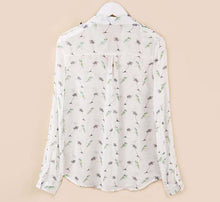 Fresh Women Tops Women Birds Printing Dot Chiffon Shirt Collar Blusa De Chiffon Blouses EF8