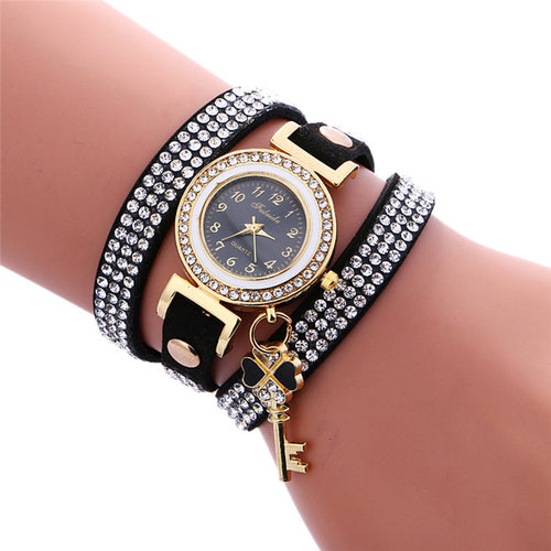 Key Pendant full Crystal Elegance Watch Diamonds Padlocks Bracelet Leather Wrist Watch Clock Bracelets Relogio Femininos EF8