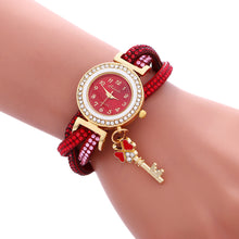 Key Pendant full Crystal Elegance Watch Wrap Around Quartz Leopard Leather Weave Watch Clock Bracelets Relogio Femininos EF8