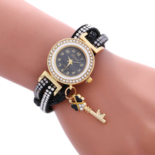 Key Pendant full Crystal Elegance Watch Wrap Around Quartz Leopard Leather Weave Watch Clock Bracelets Relogio Femininos EF8