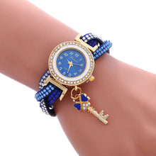 Key Pendant full Crystal Elegance Watch Wrap Around Quartz Leopard Leather Weave Watch Clock Bracelets Relogio Femininos EF8