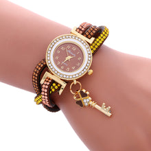 Key Pendant full Crystal Elegance Watch Wrap Around Quartz Leopard Leather Weave Watch Clock Bracelets Relogio Femininos EF8