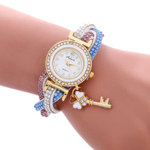 Key Pendant full Crystal Elegance Watch Wrap Around Quartz Leopard Leather Weave Watch Clock Bracelets Relogio Femininos EF8