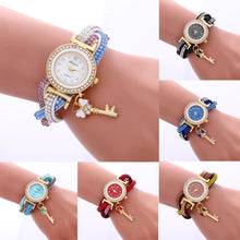 Key Pendant full Crystal Elegance Watch Wrap Around Quartz Leopard Leather Weave Watch Clock Bracelets Relogio Femininos EF8