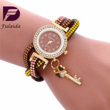 Key Pendant full Crystal Elegance Watch Wrap Around Quartz Leopard Leather Weave Watch Clock Bracelets Relogio Femininos EF8