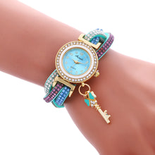 Key Pendant full Crystal Elegance Watch Wrap Around Quartz Leopard Leather Weave Watch Clock Bracelets Relogio Femininos EF8