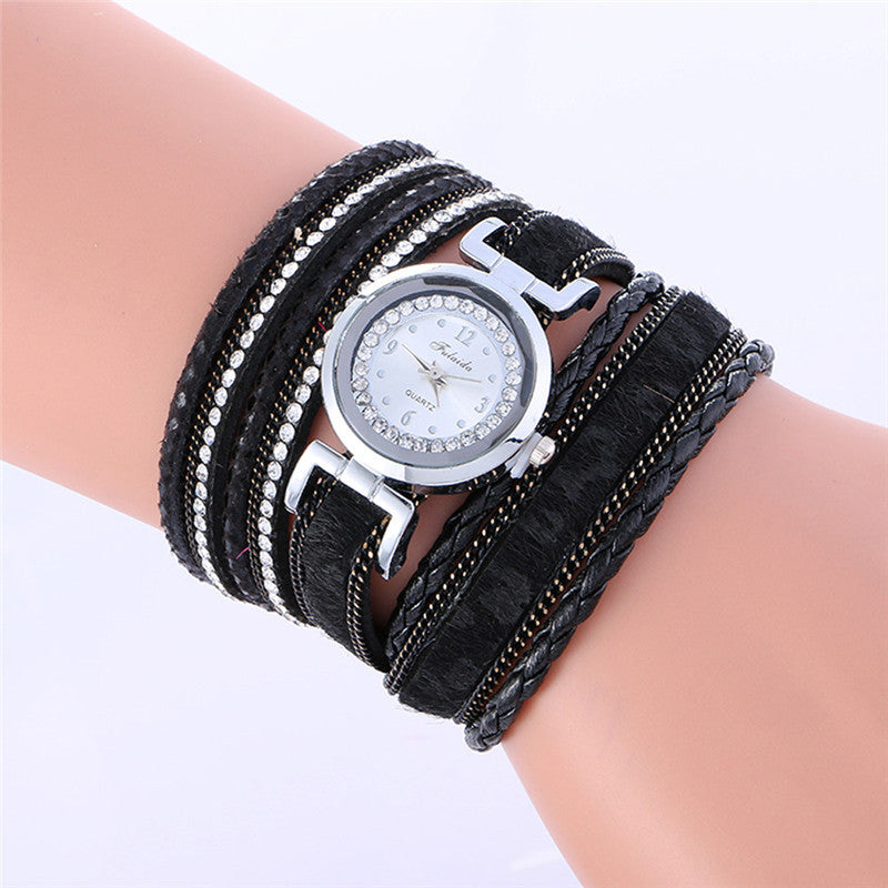 luxury Fashion 8 Colors Elegance Wrap Around Fashion Weave Leather Bracelet Lady Womans Ladies Casual Dress Wrist Watch EF8