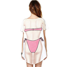 Funny Bikini Printing T shirt  O Collar short sleeves Dress Shirt Women Long T-shirt Plus Size White Tops Tees EF8