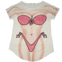 Funny Bikini Printing T shirt  O Collar short sleeves Dress Shirt Women Long T-shirt Plus Size White Tops Tees EF8