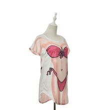 Funny Bikini Printing T shirt  O Collar short sleeves Dress Shirt Women Long T-shirt Plus Size White Tops Tees EF8