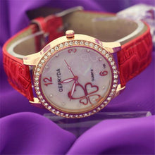 8 Colors Watches Elegant 4 Heart Diamond Woman PU Leather Strap Quartz Watch Womens Wrist Watch Montres Relogio Feminino EF8