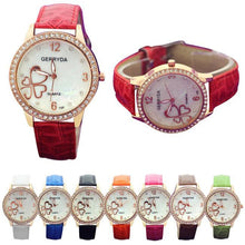 8 Colors Watches Elegant 4 Heart Diamond Woman PU Leather Strap Quartz Watch Womens Wrist Watch Montres Relogio Feminino EF8