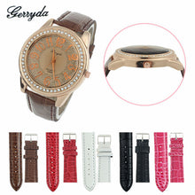 Elegant Retro Design Leather Band Luxury Crystal Analog Quartz Clock Ladies Gift Rhinestone Watch Reloj For Girls EF8