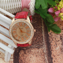 Elegant Retro Design Leather Band Luxury Crystal Analog Quartz Clock Ladies Gift Rhinestone Watch Reloj For Girls EF8