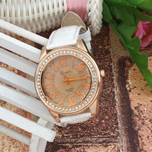Elegant Retro Design Leather Band Luxury Crystal Analog Quartz Clock Ladies Gift Rhinestone Watch Reloj For Girls EF8