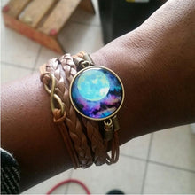 Galaxy bracelet Nebula Space Star Glass Cabochons Vintage Bronze Tone Leather Bracelet Friendship Best Gift EF8